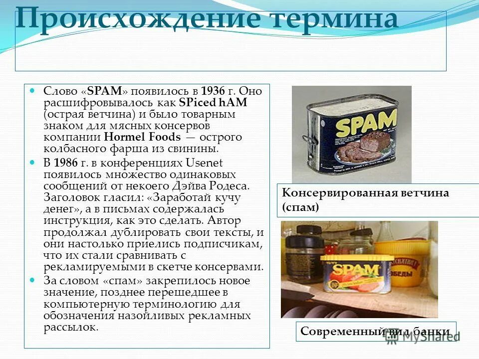 Слово spam впервые появилось на этикетке