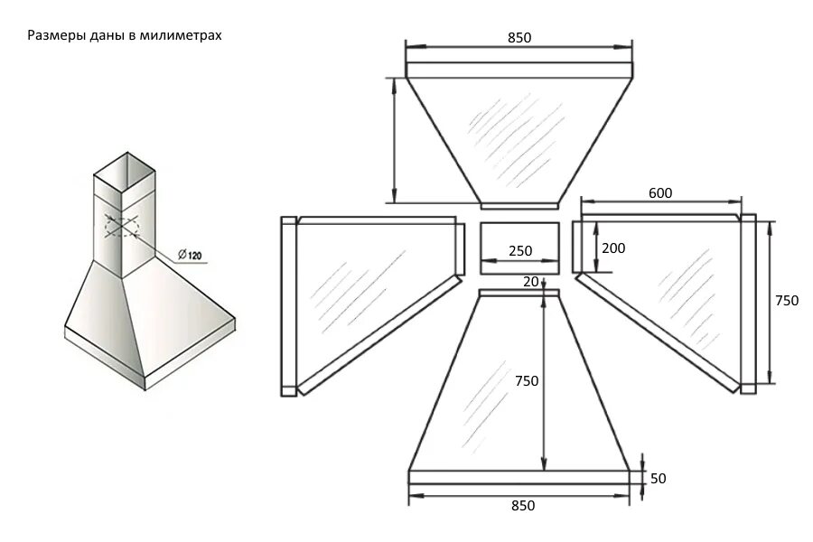 Изготовление вытяжки. Вытяжной зонт над мангалом чертеж. Дымосборник для мангала чертеж. Чертежи для вытяжки на тандыре. Чертеж вытяжки 60х1200.
