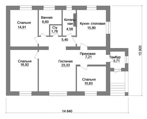 артикул КО-180 Одноэтажный дом с 3 спальнями (площадь 88м²) all-proekt