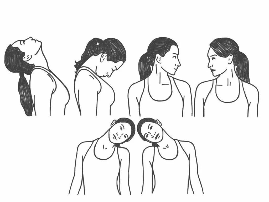 Поверните голову вправо. Упражнения для разминки шеи. Разминка шеи при остеохондрозе шеи. Гимнастика для расслабления шеи при остеохондрозе. Упражнение наклоны головы.