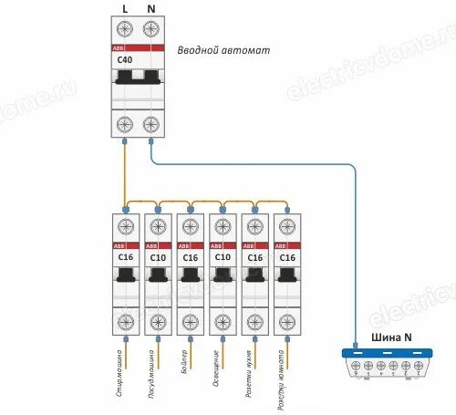 Сколько ампер в квартире. Схемы подключения вводных автоматических выключателей. Схема подключения автомата на 16а 220в. Как правильно подключить автомат на 16 ампер. Схема подключения проводов на автоматы щитка на 220.