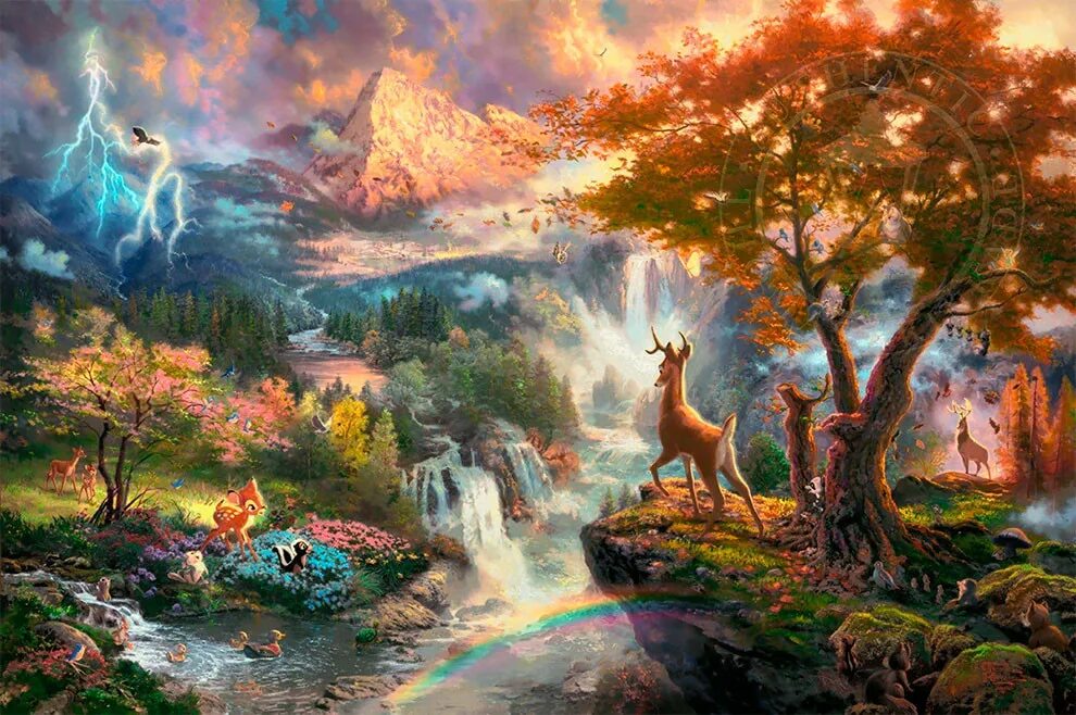 Обои картины. Томас Кинкейд сказочный лес. Томас Кинкейд Disney Dreams. Томас Кинкейд картины водопад горы. Томас Кинкейд Дисней Бемби.