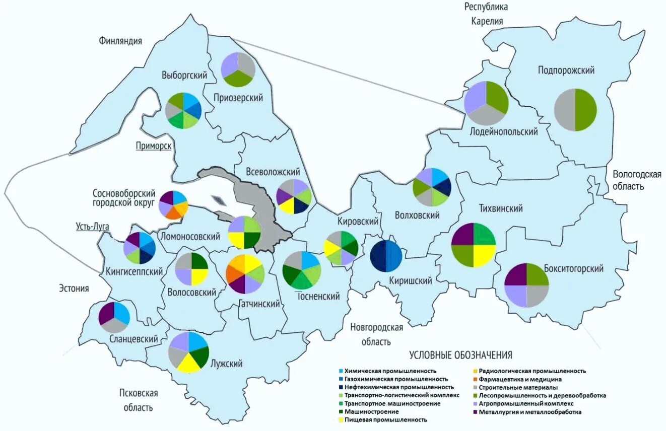 Производители спб и ленинградской области. Экономическая карта Ленобласти. Хозяйство Ленинградской области карта. Районы Ленинградской области районы Ленинградской области. Карта промышленности Ленинградской области.