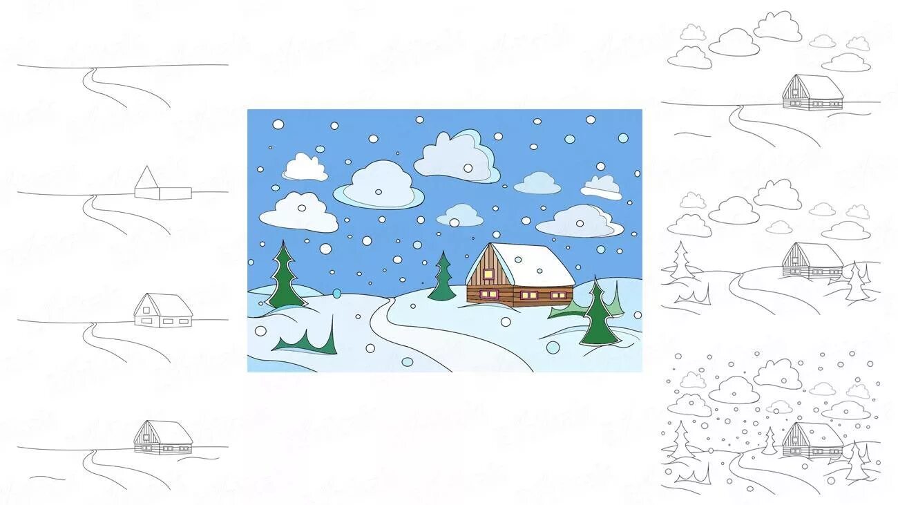 Как нарисовать легкую зимнюю