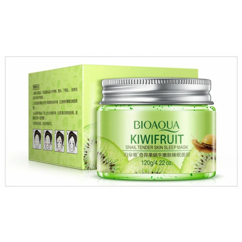 Bioaqua ночная маска. BIOAQUA Kiwifruit Snail tender Skin Sleep Mask. Ночная маска для лица BIOAQUA"Kiwifruit Snail tender Sleep Mask"120g.. Маска для лица BIOAQUA С экстрактом киви и улитки, 120 мл. Ночная маска киви БИОАКВА.