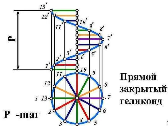 Определите радиус и шаг винтовой линии