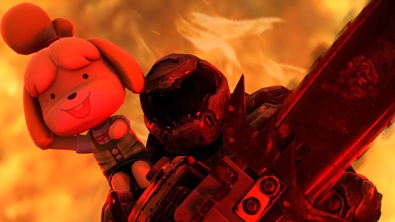 Изабель Энимал Кроссинг Doom. Animal Crossing Изабель и Doomguy.