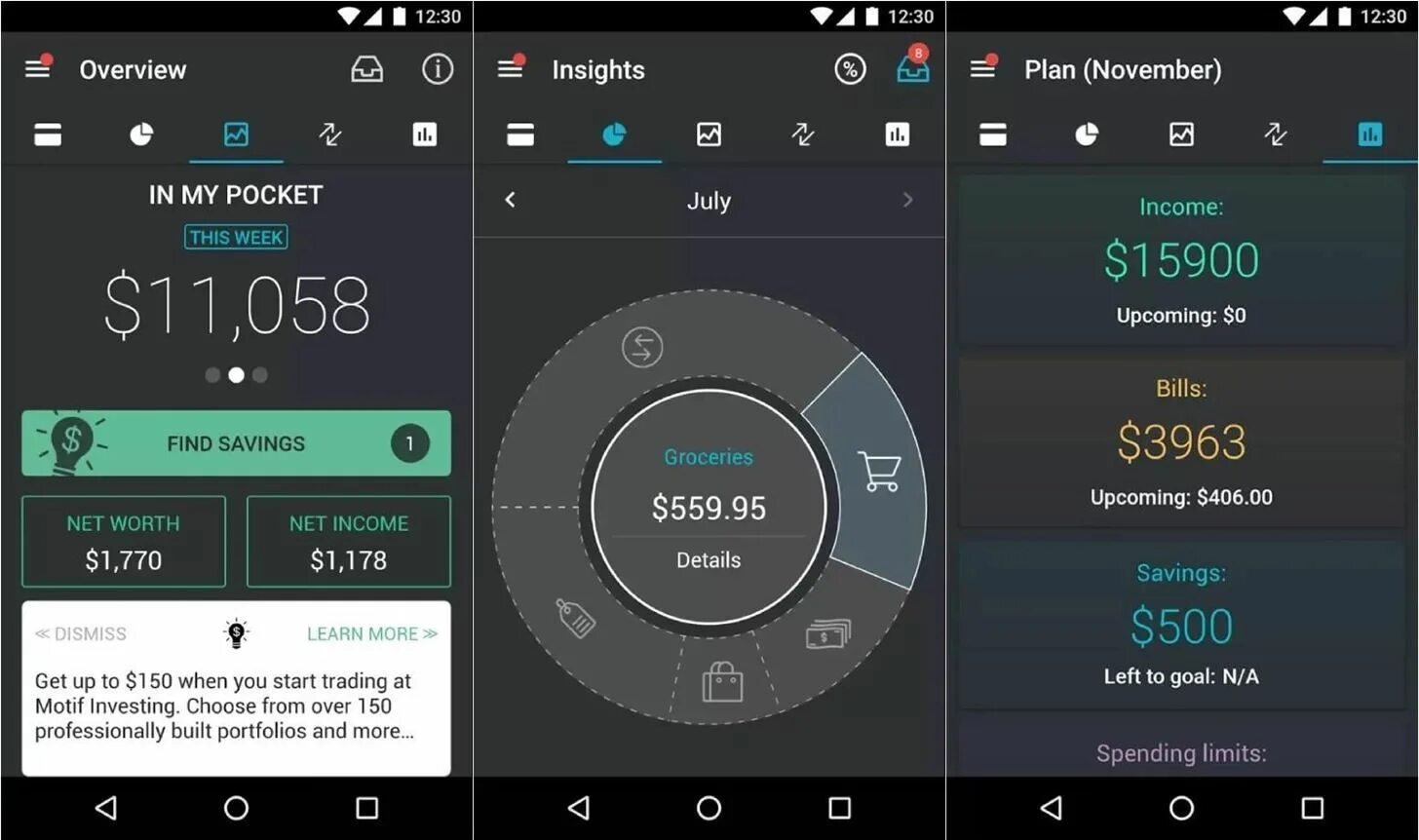 Android приложения финансы. Pocketguard. start app for android.