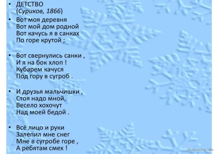 Стих детство ивана. Стих вот моя деревня вот мой дом родной. Вот моя деревня стихсти. Мне в сугробе горе а ребятам смех стих. Сурикова детство стихотворение текст.