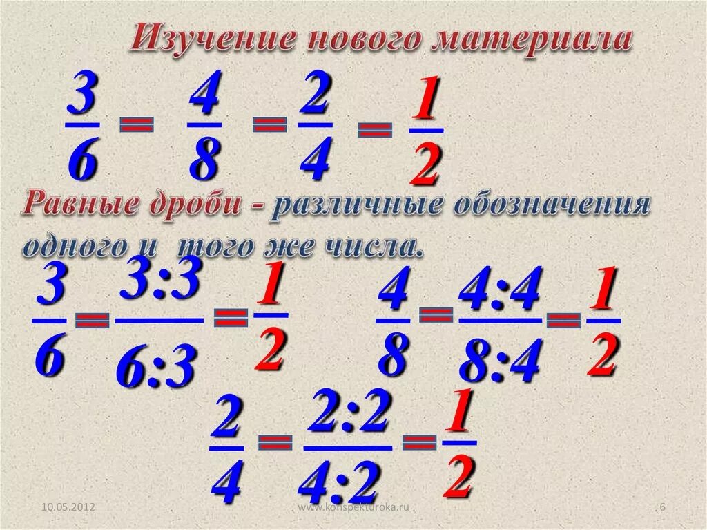 Равные дроби 6 класс