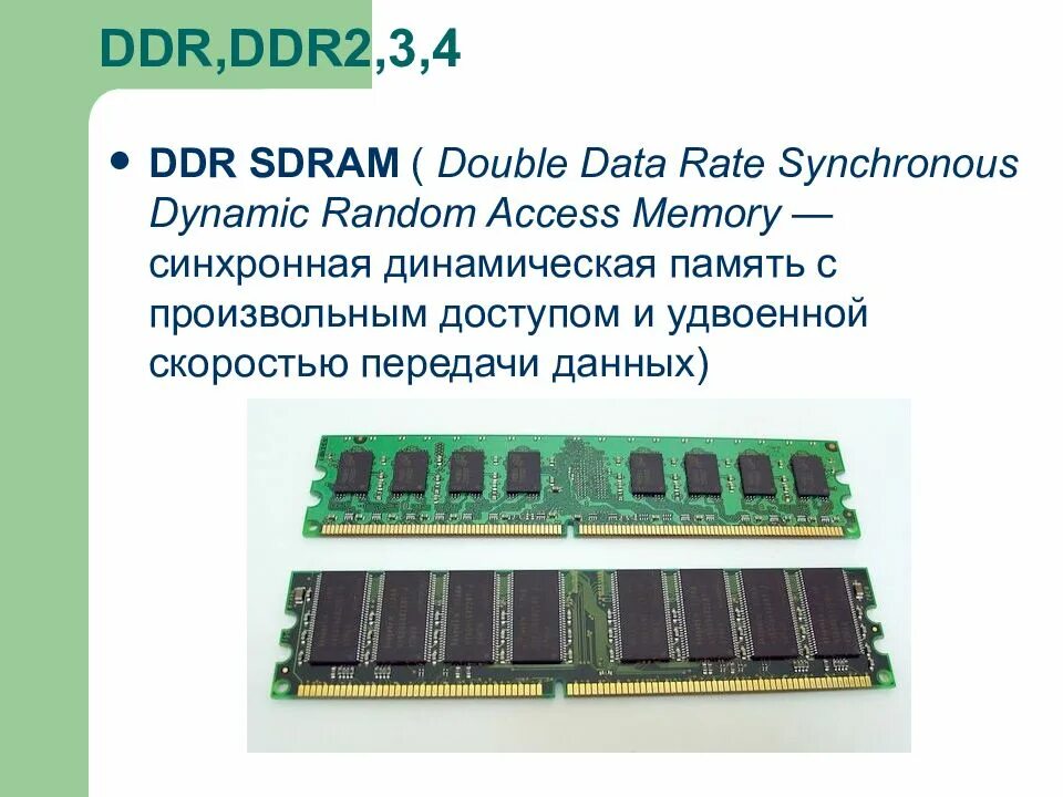 Динамическая память. DDR SDRAM (Double data rate SDRAM). Основные типы динамической памяти с произвольным доступом. Синхронная динамическая память. Архитектура ЭВМ ОЗУ.