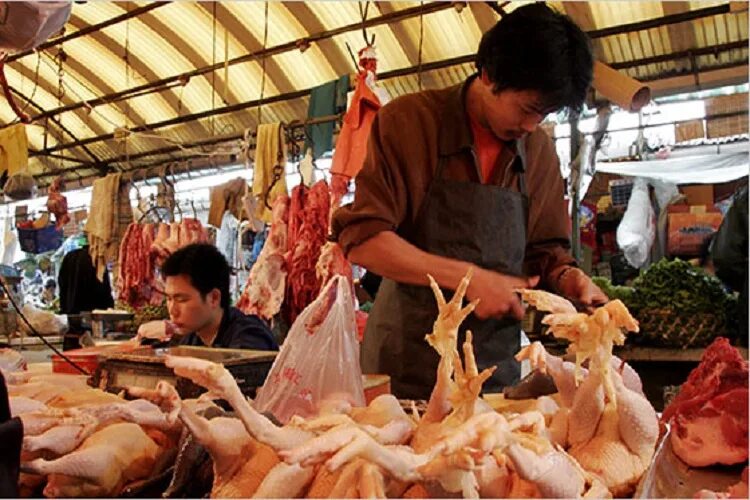 Китайский мясной рынок.