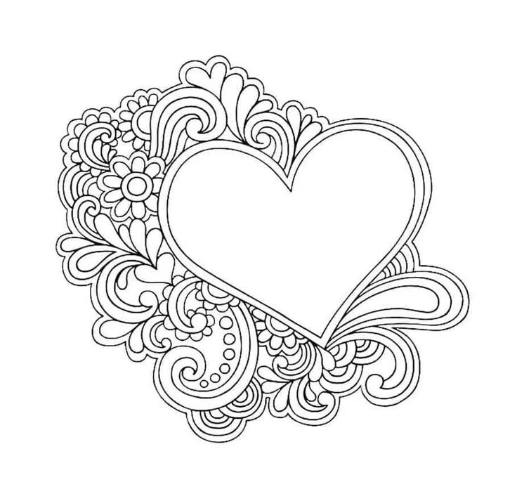 Kleurplaat - Bloem hart Knutselen thema trouwen, Knutselen rond valentijn, Kleur