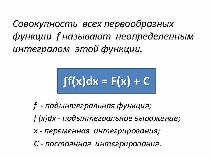 Совокупность всех первообразных. Совокупность всех первообразных функций. Неопределенный интеграл это совокупность всех первообразных. Неопределенный интеграл функции f x