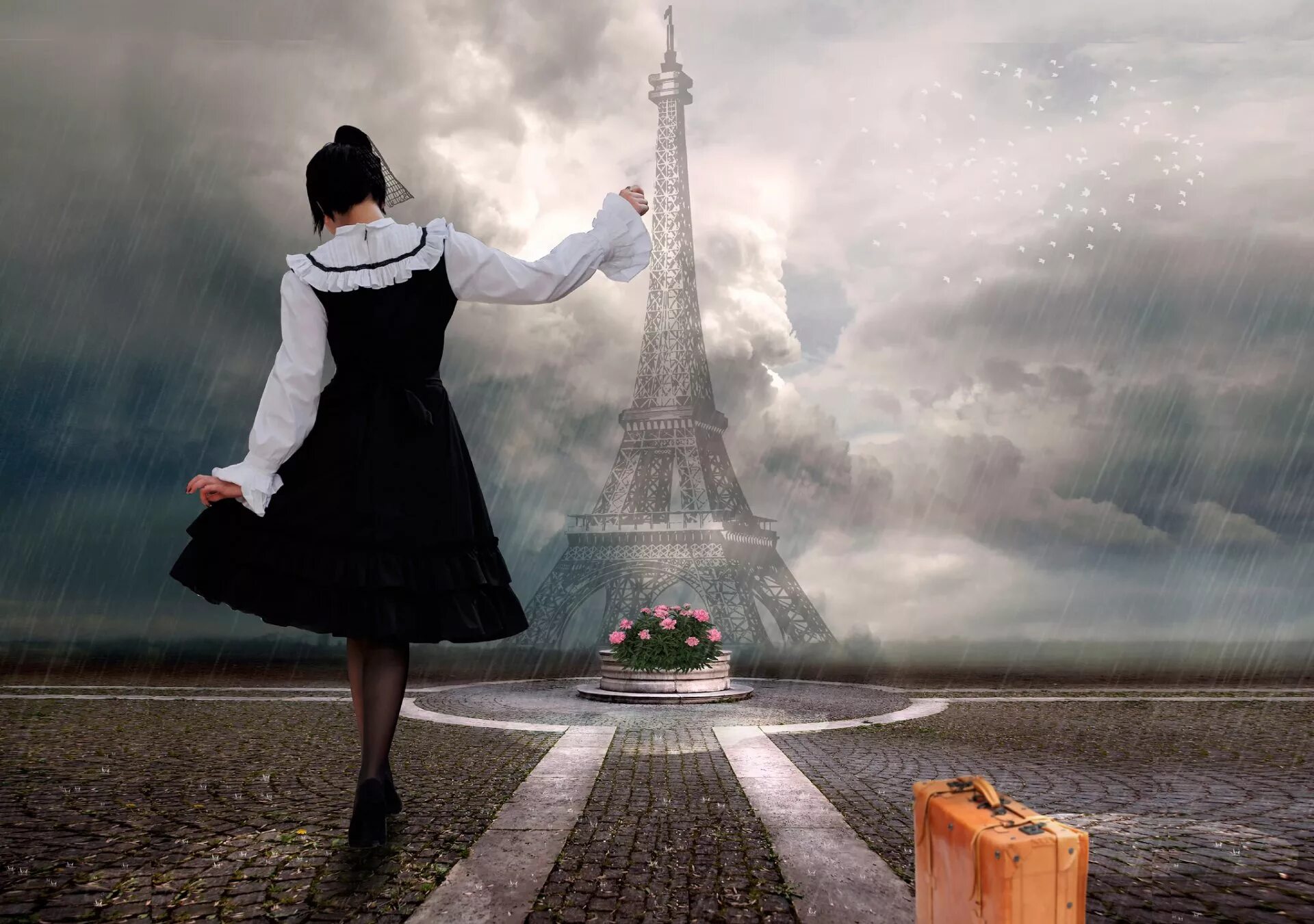 «Девушка в Париже». Дождь в Париже (). Картина девушка в Париже. Девушка с чемоданом в Париже. I remembered an evening i