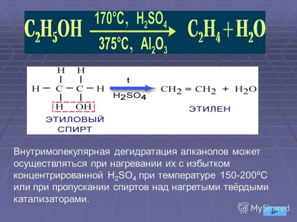 Изомерия алканолов. Реакция внутримолекулярной дегидратации. Дегидратация спиртов Тип реакции.