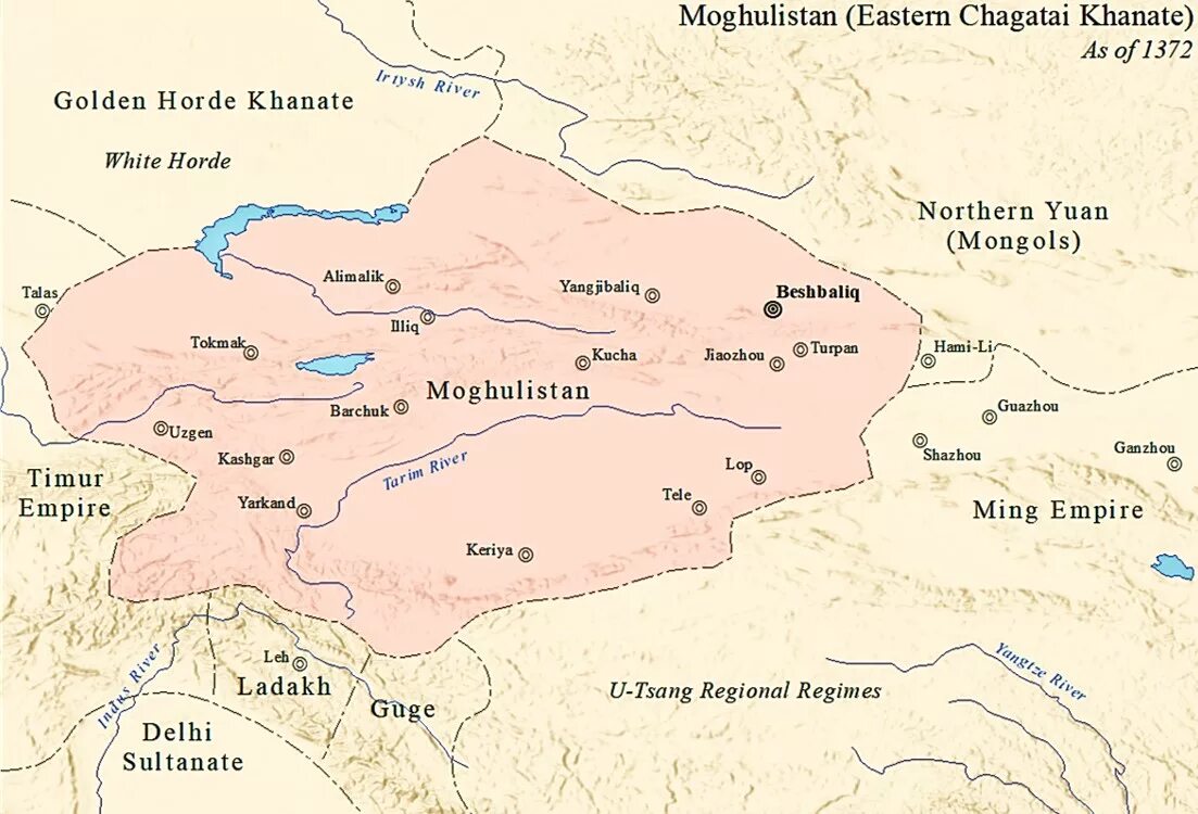 Chagatai Khanate. Реки Онон и Керулен. Казахское ханство Могулистан карта 15 века. Государство Моголистан.