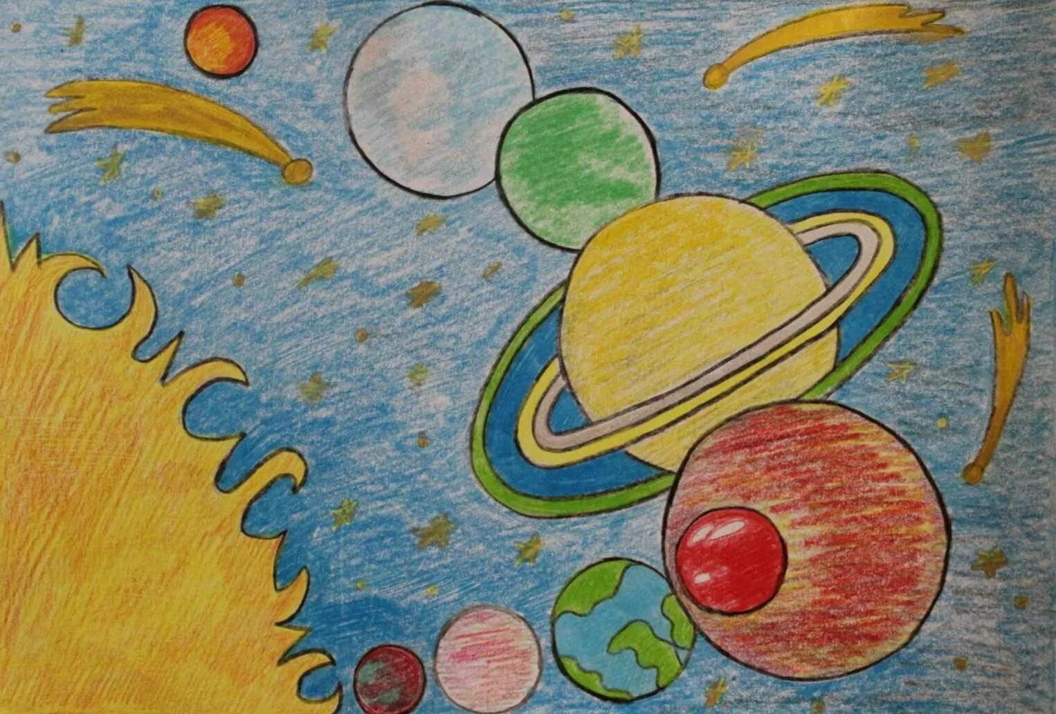 Рисунок на тему космос. Рисунок на космическую тему. Детские рисунки на тему космос. Космос рисунок для детей.