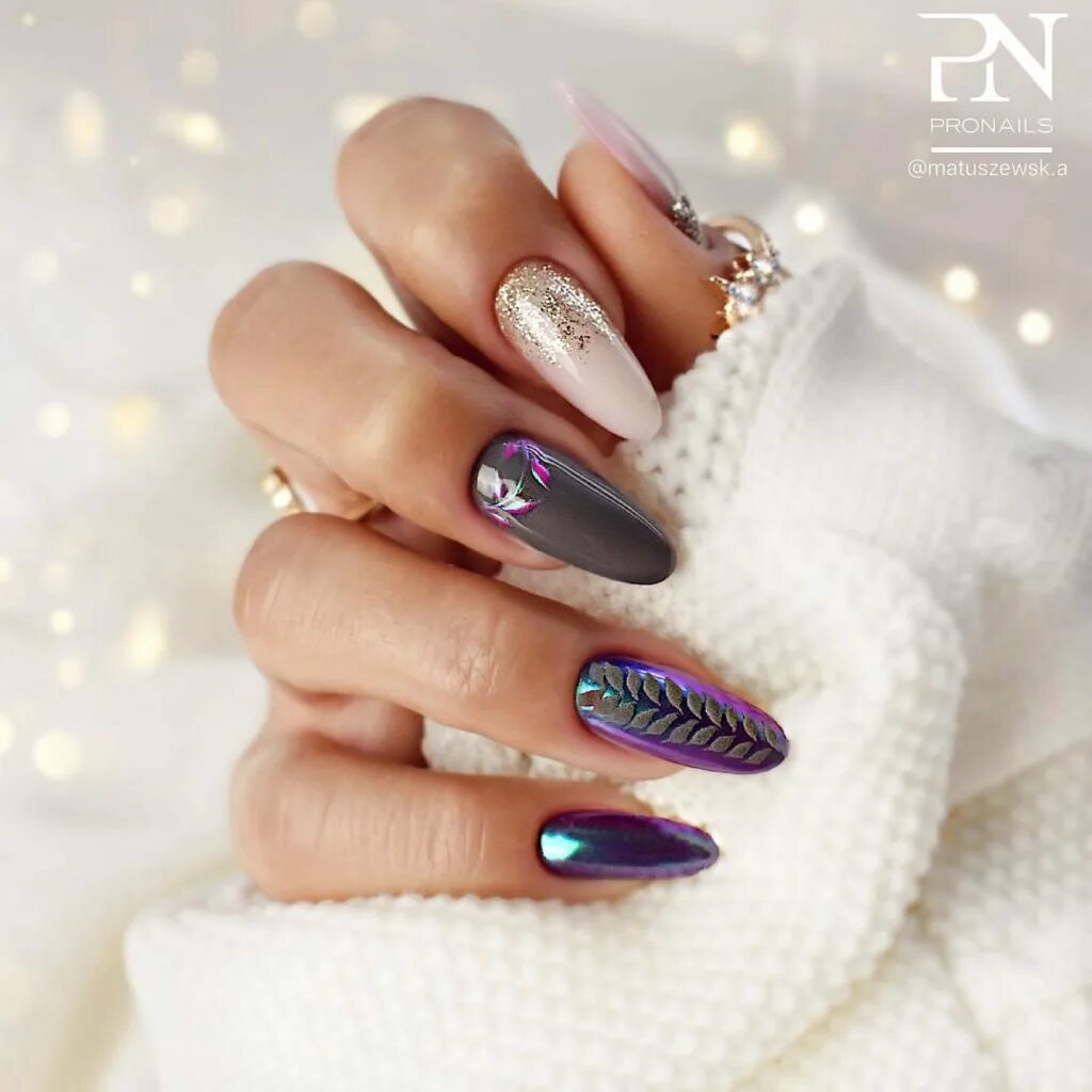 ногти миндаль молодёжные. маникюр на миндальные ногти. дизайн ногтей миндаль молодежные зима 2024. маникюр на миндальную форму. маникюр на новый год на длинные ногти.