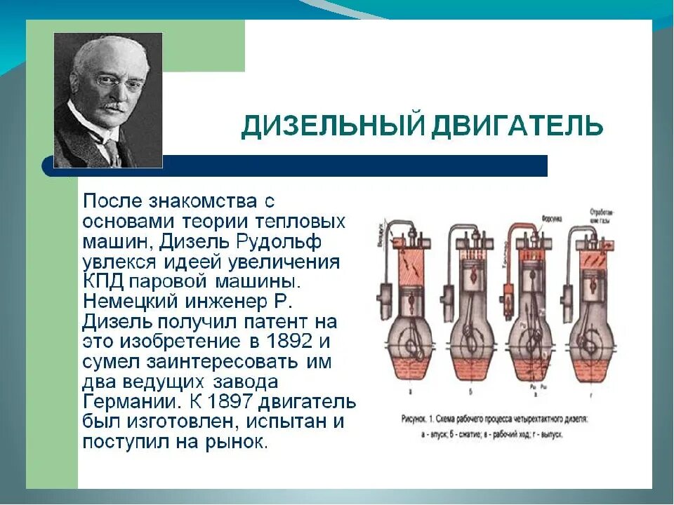 Дизельный двигатель физика 10 класс. Двигатель дизеля физика 10 класс. Тепловые двигатели двигатель внутреннего сгорания дизель. Изобретатели двигателя внутреннего сгорания дизель. День дизельного двигателя 23 февраля