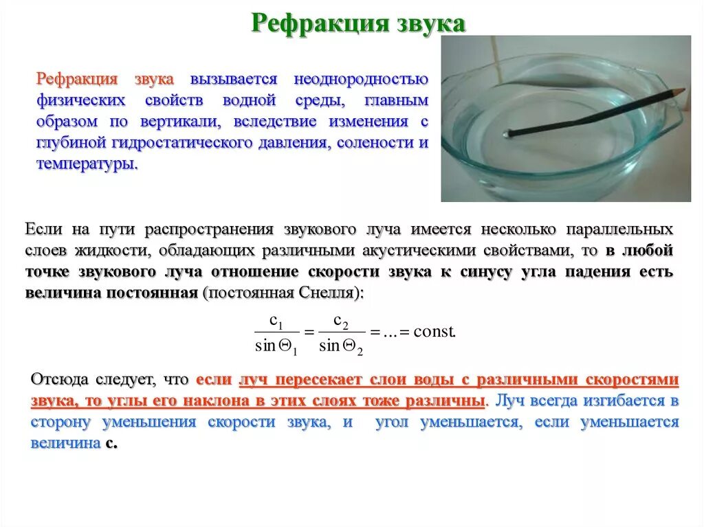 Рефракция звука. Рефракция звуковых лучей. Рефракция звуковых волн. Рефракция звука в воздухе. Звуковая волна распространения в воде