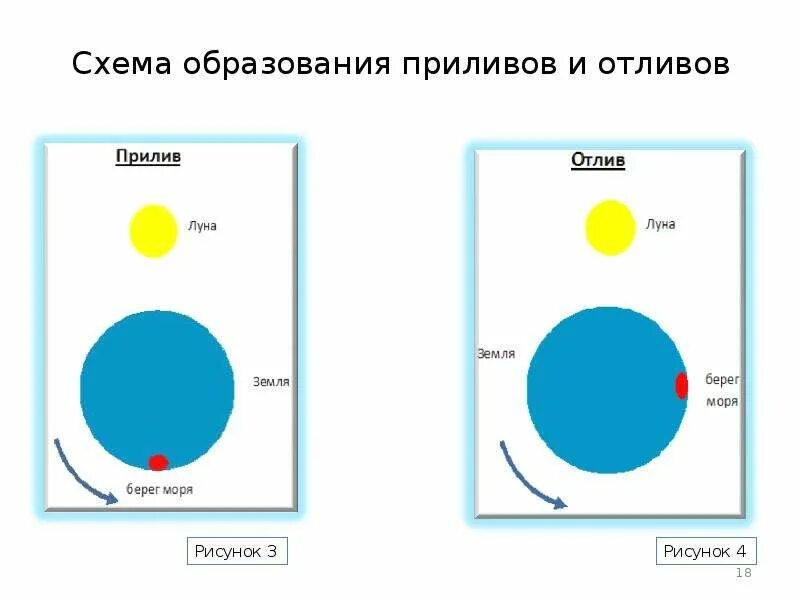 Приливы океана причины. Схема образования приливов и отливов. Приливы и отливы схема. Приливы и отливы Луна схема. Схема возникновения приливов.