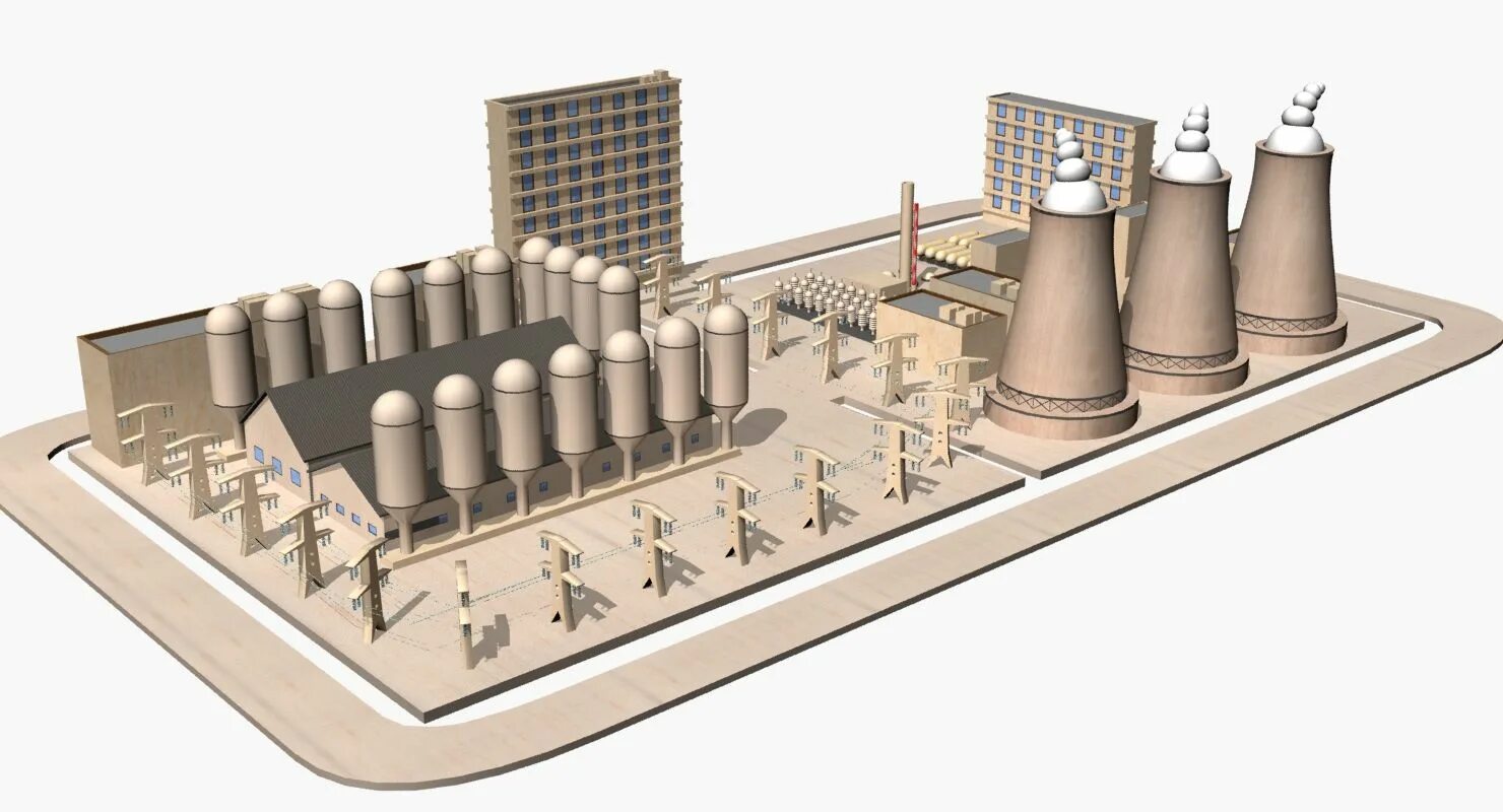 Power plant 3. Nuclear Power Plant 3d model. Завод в 3ds Max. 3д модель НПЗ STP. 3d модель нефтяного завода aveva.