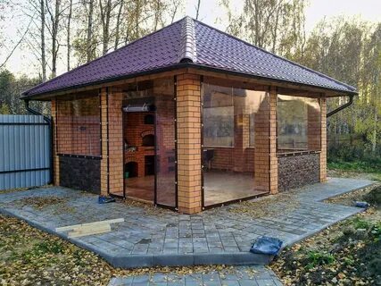 Беседка с мангальной из кирпича закрытая
