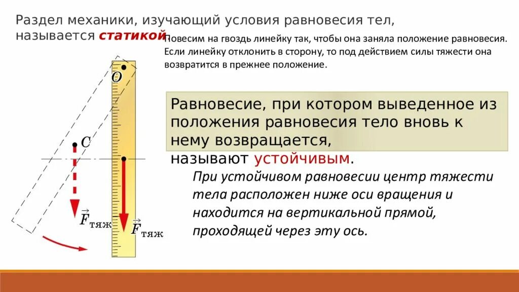 Положение равновесия. Центр тяжести тела. Условия равновесия тел. Условия равновесия положения тела.