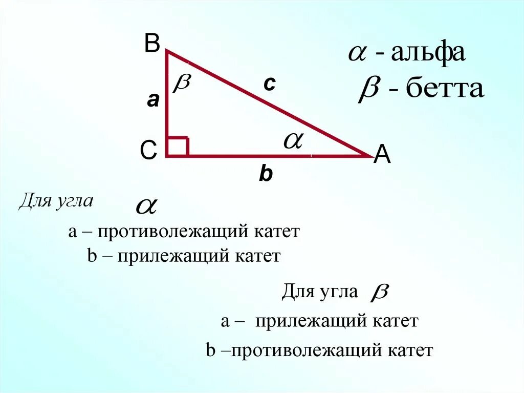 Прилежащий катет. Прилежащий к противолежащему. Противолежащий катет в прямоугольном треугольнике. Прямоугольный треугольник прилежащий и противолежащий катет