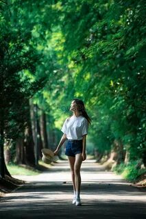 The girl is walking