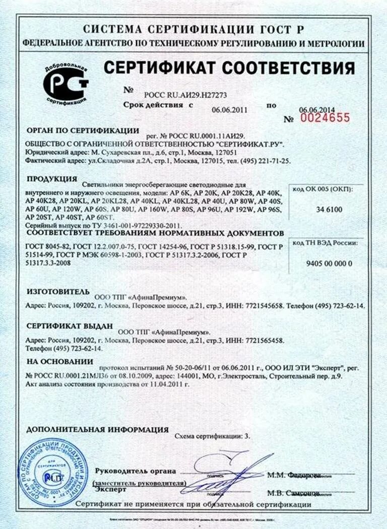 Сертификата соответствия дата сертификата