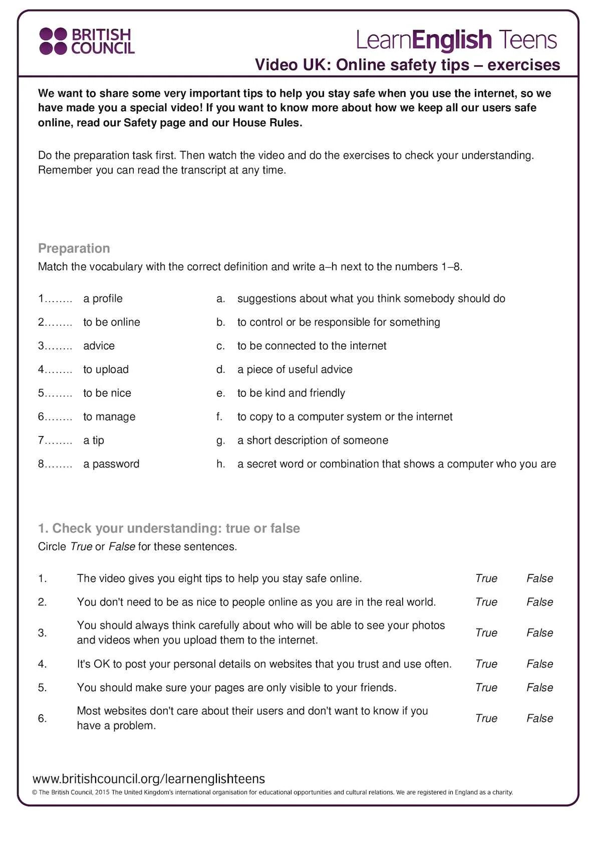 Preparation matching. Match the Vocabulary with the correct Definition. Preparation Match the Vocabulary with the correct Definition and write a h next to the numbers 1 8. Match the Vocabulary with the correct Definition and write a f next to the numbers 1 6.
