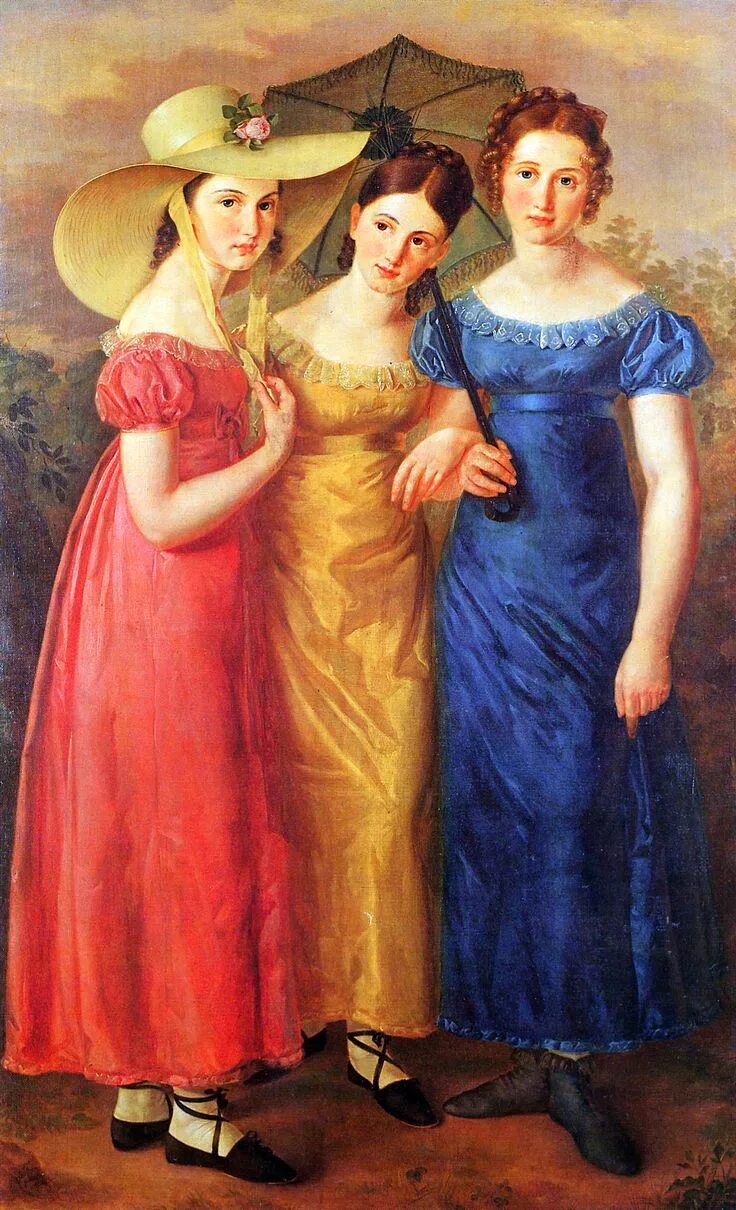 Платье Ампир 19 век живопись. Портреты 19 века эпохи Регентства. 19 Век Ампир картины. Три дамы. Три женщины автор