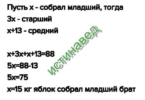 Сколько собрал брат. Три брата собрали 88 кг. Три брата собрали 88 килограмм яблок старший брат. Три брата собрали 88 кг яблок старший собрал в три раза больше чем. Тритбрата собрали 88 кг яблок.