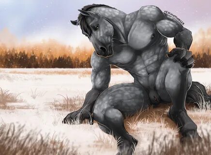 grey fur, hair, hooves, horse, intersex, mammal, muscular, muscular andromo...