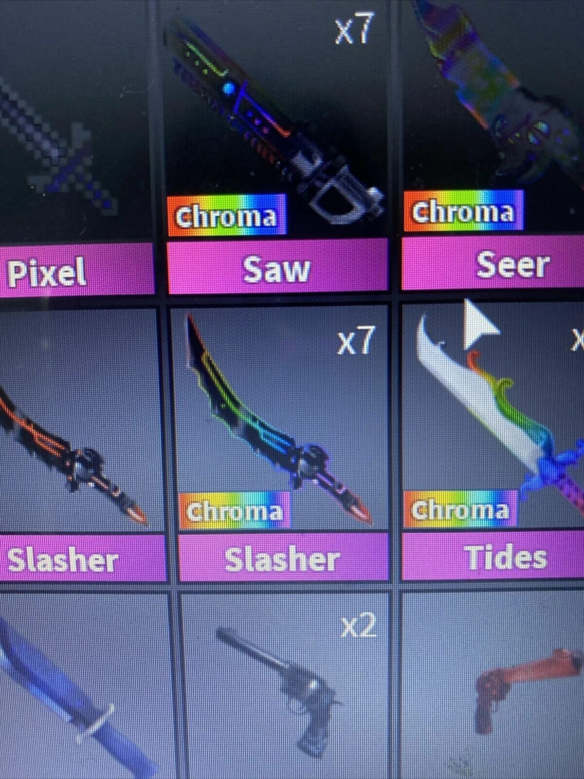 Нож пила мм2. Saw murder mystery 2. Chroma slasher mm2. Хрома даркбрингер мм2. Chroma seer мм2.