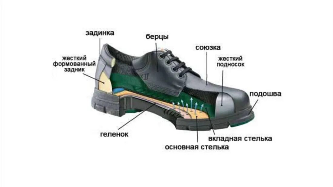 Составные детали обуви: нижние и верхние части