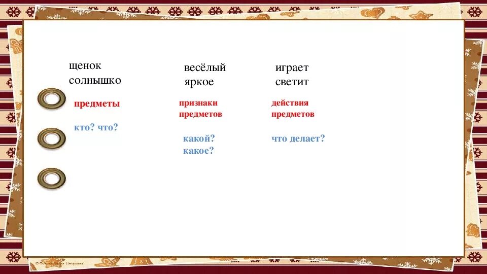 Название предметов признаки предметов действия предметов