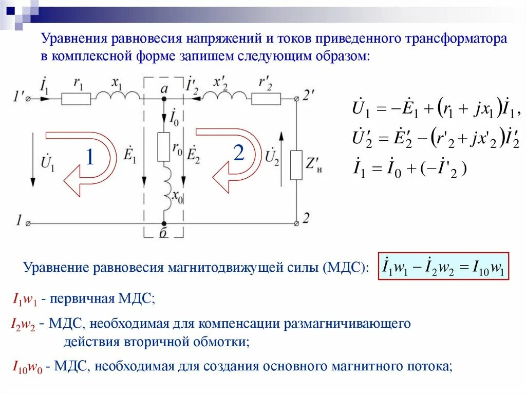 Эдс в трансформаторе. Уравнение равновесия МДС трансформатора. Уравнение электрического равновесия трансформатора. Уравнения МДС И токов трансформатора. Уравнение магнитодвижущих сил трансформатора.