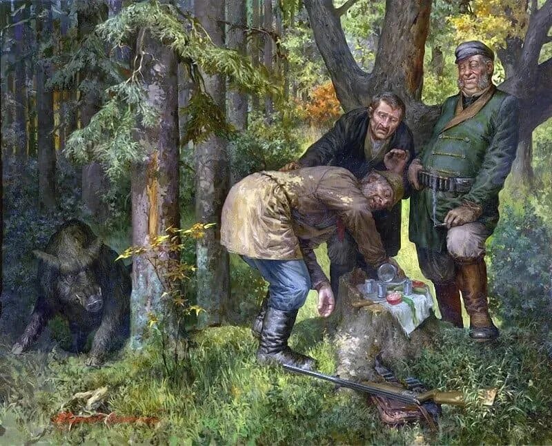 Навстречу шел охотник. Чумаков -Орлеанский художник охота.