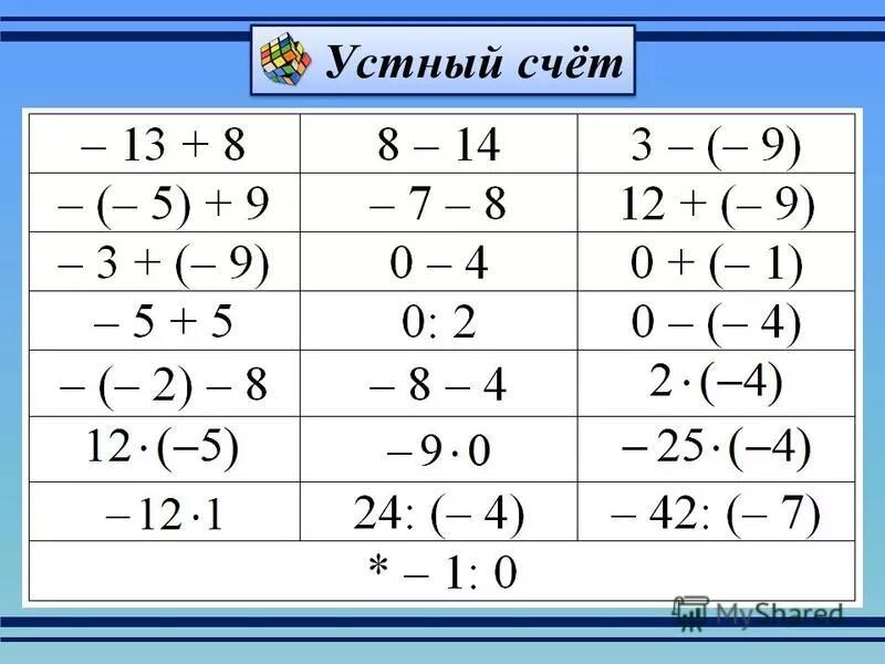 Устный счет с целыми числами. Устный счет отрицательные числа. Действия с целыми числами устный счет. Сложение отрицательных чисел устный счет. Устный счет 11