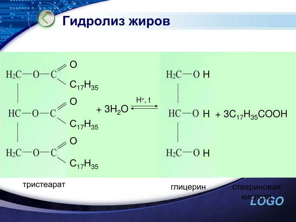 Кислотный и щелочной гидролиз жиров. Кислый гидролиз тристеарата. Гидролиза тристеарина жира. Кислотный гидролиз тристеарата глицерина. Реакция гидролиза тристеарата