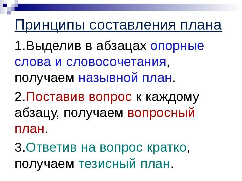Текст для составления назывного плана 6 класс. Принципы составления плана. назывной план. составление плана запись опорных слов и словосочетаний. что такое назывной план и как его составить.