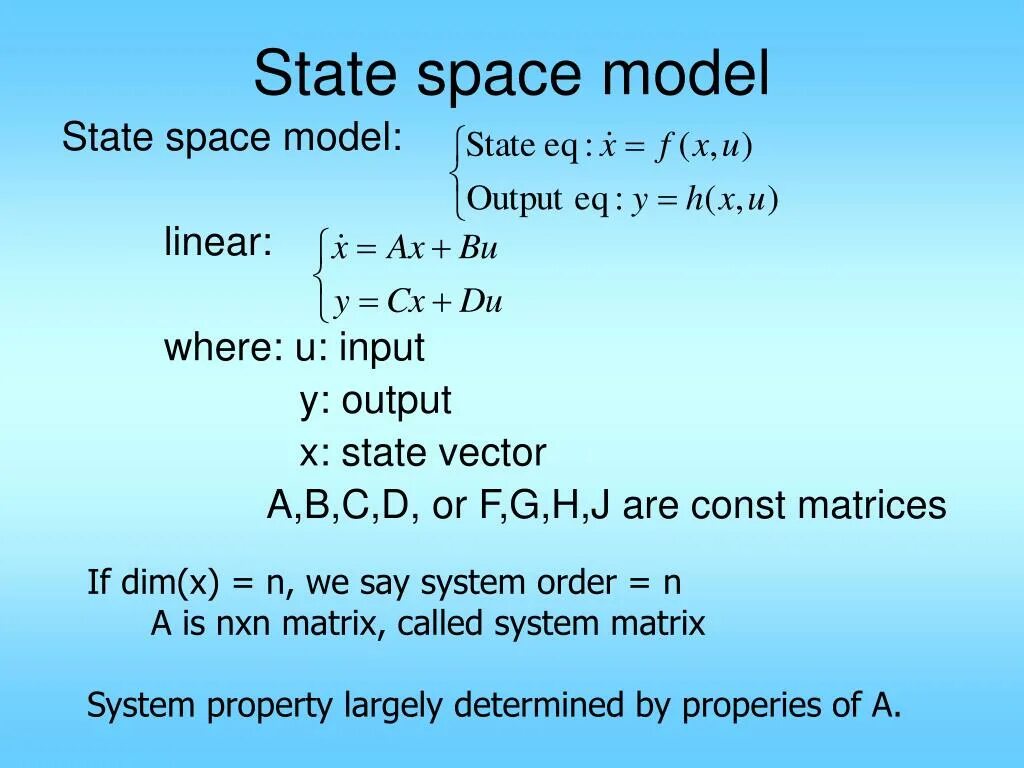 State space models. State space model. state space matrix. state space representation. state space equation.