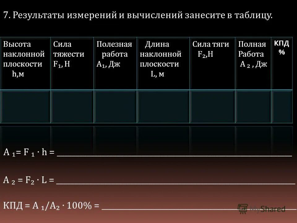 Лабораторная 7 класс кпд физика