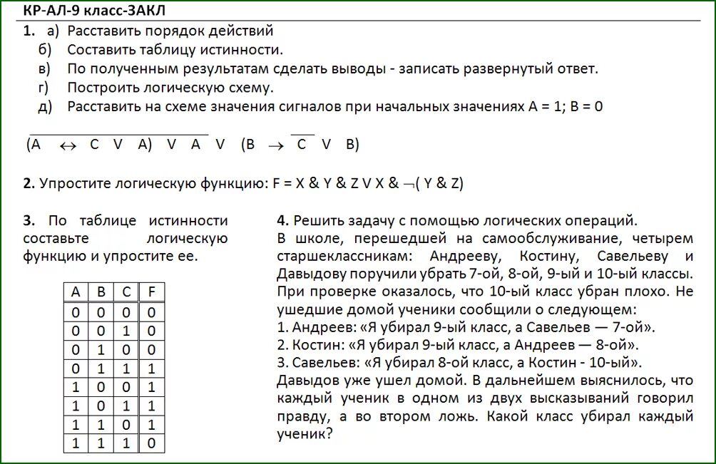 Контрольная работа основы алгебры логики. Контрольная работа по информатике 8 класс элементы алгебры логики. Контрольная по логике 10 класс информатика. Контрольная по логике 10 класс информатика. Контрольная работа по информатике 8 класс алгебра логики.