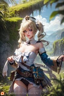 ...ai hands, barbara (genshin impact), blonde hair, blue eyes, detailed, eu...