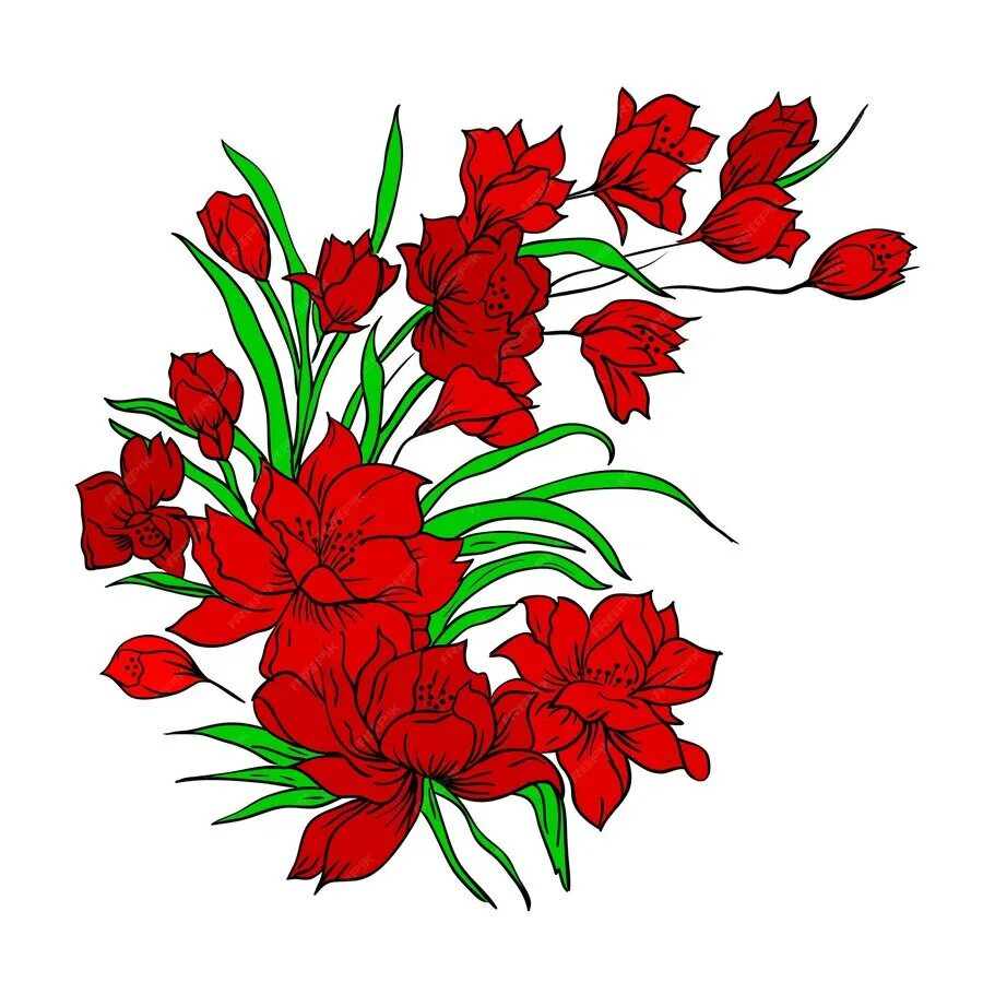 На белом листе бумаги нарисован красный цветок