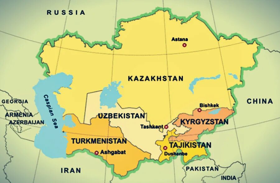 Казахстан южный сосед россии. Казахстан на карте центральной Азии. Карта средней Азии и Казахстана. Центральная и средняя Азия на карте. Средняя Азия и Центральная Азия на карте.